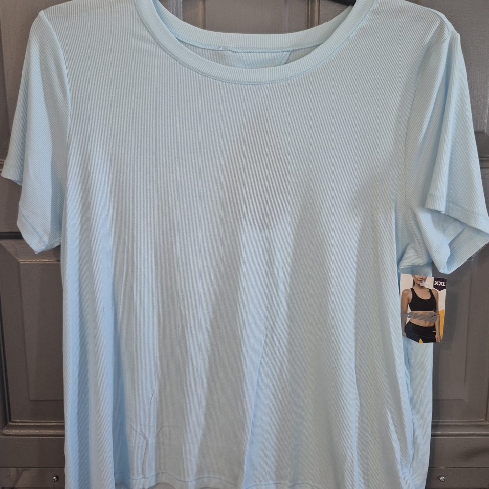 AVIA Frozen Aqua Short Sleeve Ribbed T-Shirt With Keyhole Back Size 20 NWT